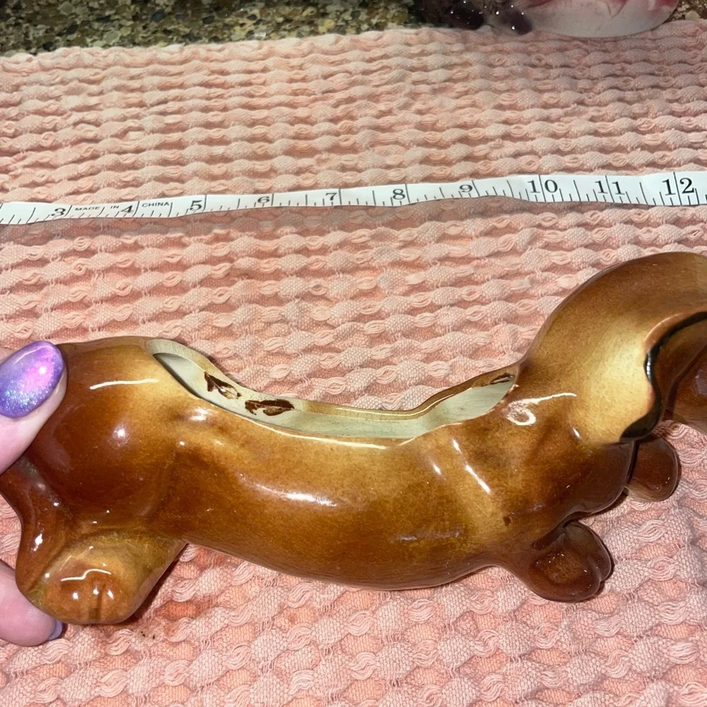 Ceramic Brown Dachshund wiener dog 1940s 1950s planter Figurine - Picture 2 of 4
